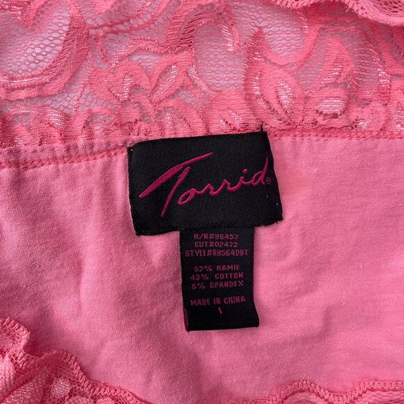 Torrid Pink Lace Off Shoulder Sweetheart Neckline Top Size 1 y2k Mcbling Barbie - Picture 5 of 8